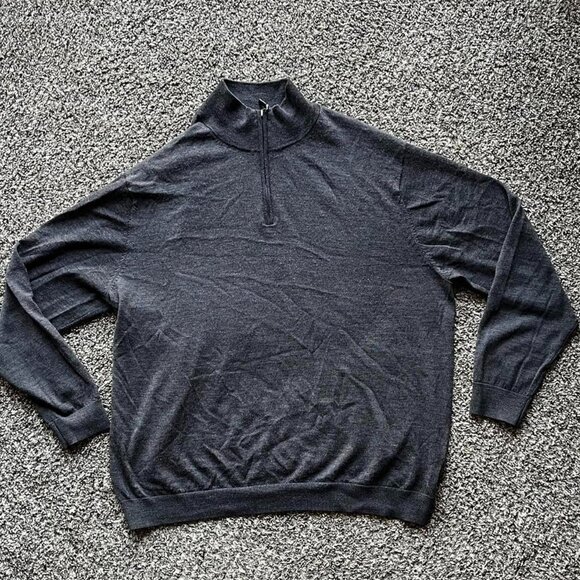 Gray Turnbury Mens XXL Quarter Zip 100% Extra Fine Merino Wool Pullover - Picture 1 of 6